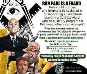 Money Power Change Agent Ron Paul usurped the 2008 and 2012 elections in the Alternative Media while promoting the Banker's Gold agenda.